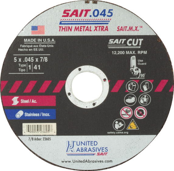 United Abrasives SAIT 23605 5x.045x7/8 SAIT.M.X. Thin Metal Xtra Cut-off Wheels, 50 pack