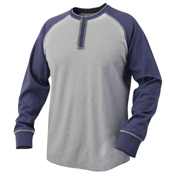 Black Stallion TF2520 Flame-Resistant Cotton Jersey Henley Long Sleeve T-Shirt, Navy/Gray, 4X-Large