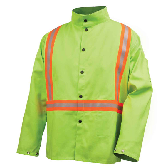 Black Stallion JF1010-LM Hi-Vis FR Cotton Welding Jacket with FR Reflective Tape, Lime, Large