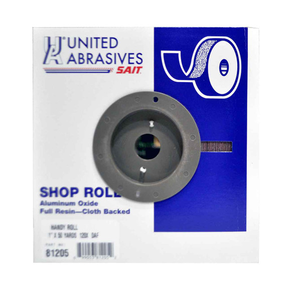 United Abrasives SAIT 81205 Blue Line 1" x 50 Yards DA-F Aluminum Oxide Cloth Handy Shop Rolls 120 Grit