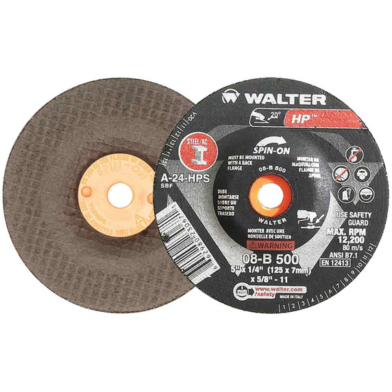 Walter 08B500 5x1/4x5/8-11 HP Spin-On High Performance Grinding Wheels Type 27S Grade A-24, 20 pack