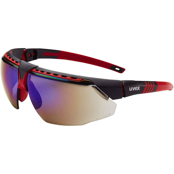 Uvex Avatar Safety Glasses S2863 Blue Mirror Lens with Red Frame