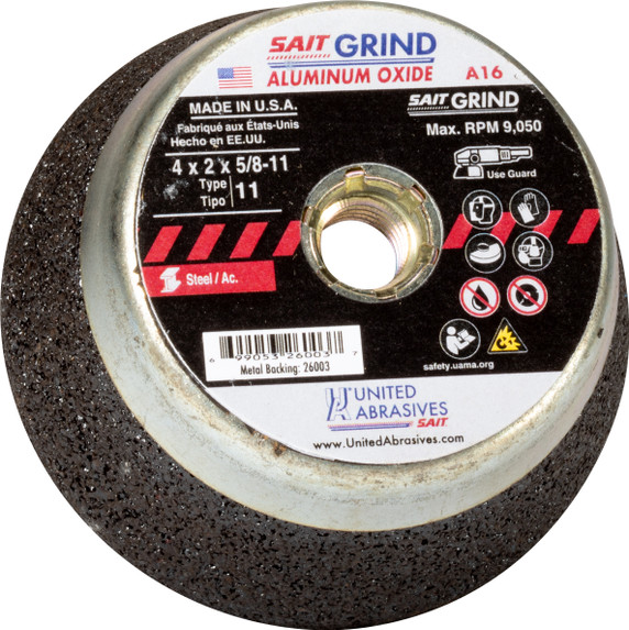 United Abrasives SAIT 26003 4x2x 5/8-11 A16 Metal Backed Tough Grinding General Purpose Cup Stones, 12 pack