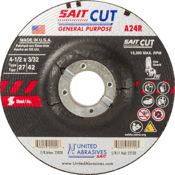 United Abrasives SAIT 22020 4-1/2x3/32x7/8 A24R General Purpose Cut-off Wheels, 25 pack