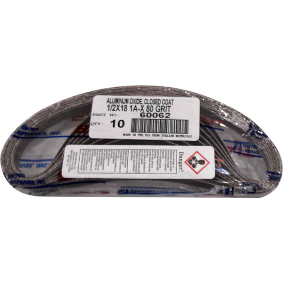 United Abrasives SAIT 60062 1/2x18 Quick Ship 1A-X Aluminum Oxide File Sander Belt, 80 Grit, 10 pack