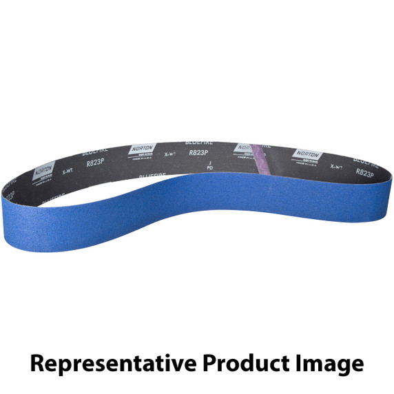 Norton 78072728686 2-1/2x60” BlueFire R823P Zirconia Alumina Cloth Narrow Benchstand Belts, 120 Grit, Medium, 10 pack