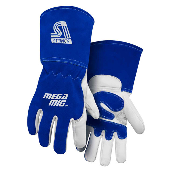 Steiner 0255 MegaMIG Premium Grain Goatskin MIG Welding Gloves, Split Cowhide Back, Cotton Lined, Long Cuff, Large