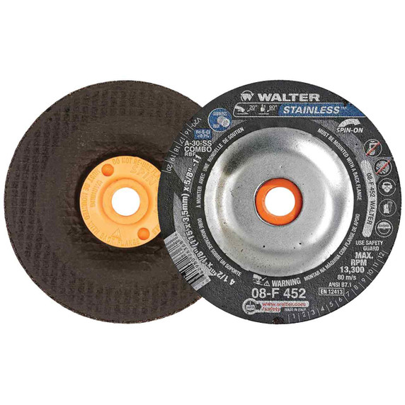 Walter 08F452 4-1/2x1/8x5/8-11 Spin-On Stainless Superior Contaminant Free Cutting Grinding Wheels Type 27S, 25 pack