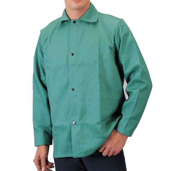 Tillman 6232 32" 9 oz. Green Flame Resistant Cotton Welding Jacket, Large