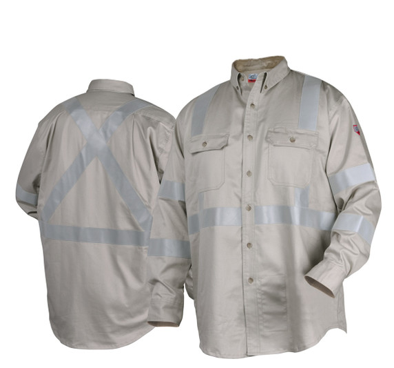 Black Stallion WF2112-ST FR Cotton Work Shirt with Reflective Tape, NFPA 2112, Stone Khaki, 2X-Large