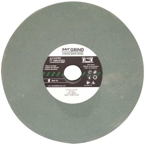 United Abrasives SAIT 28162 12x2x1-1/2 GC120 Green Silicon Carbide General Purpose Bench Grinding Wheel