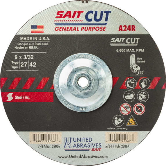 United Abrasives SAIT 22067 9x3/32x5/8-11 A24R General Purpose Cut-off Wheels, 10 pack