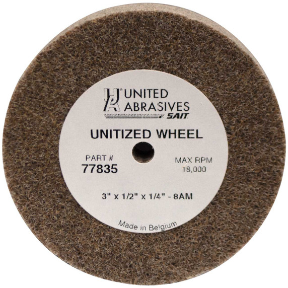 United Abrasives SAIT 77835 3x1/2x1/4 Unitized Wheels Series 821 Non-Woven Aluminum Oxide Grain Hard Density Medium Grade, 10 pack