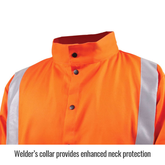 Black Stallion JF1012-OR Hi-Vis Safety Welding Jacket with FR Reflective Tape, Safety Orange, Small