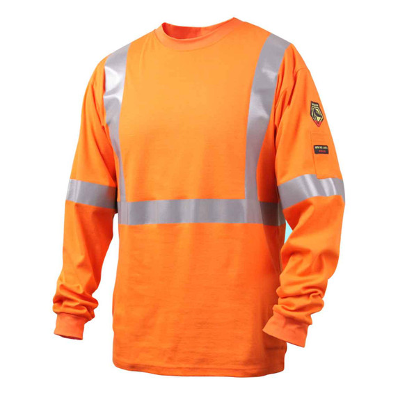 Black Stallion TF2511 NFPA 2112 & NFPA 70E FR Cotton Long Sleeve T-Shirt with Reflective Tape, Orange, X-Large