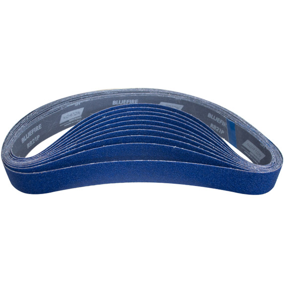 Norton 78072727101 2x48” BlueFire R821P Zirconia Alumina Cloth Narrow Benchstand Belts, 50 Grit, Coarse, 10 pack