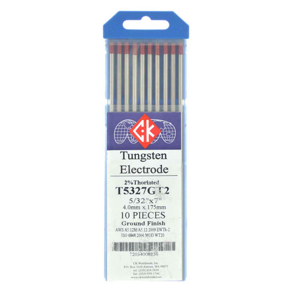 CK T5327GT2 2% Thoriated Tungsten Electrode 5/32" X 7", 10 pack