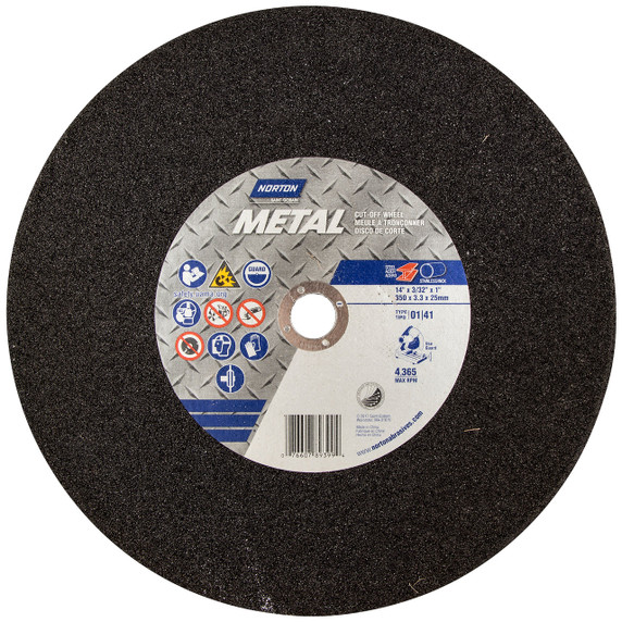 Norton 7660789399 14x3/32x1 In. Metal AO Chop Saw Cut-Off Wheels, Type 01/41, 36 Grit, 5 pack