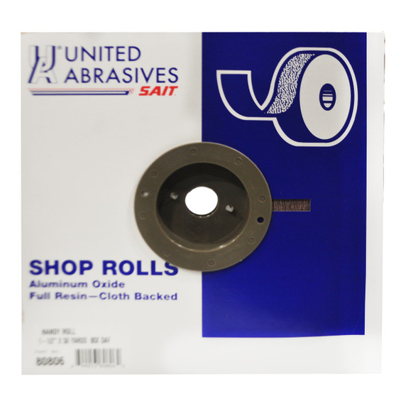 United Abrasives SAIT 80806 Blue Line 1-1/2" x 50 Yards DA-F Aluminum Oxide Cloth Handy Shop Rolls 80 Grit