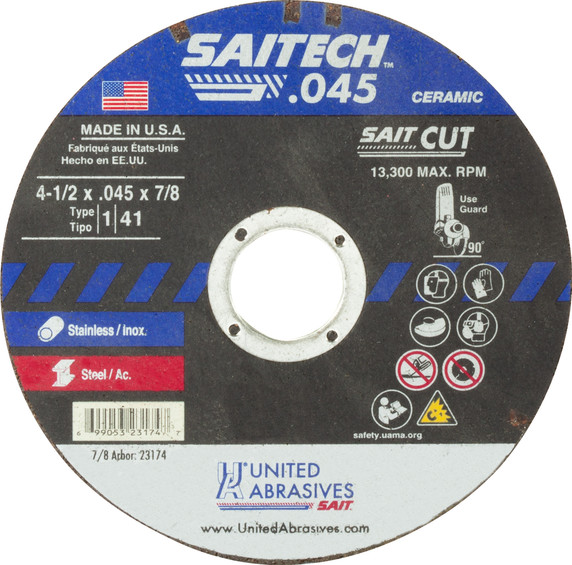 United Abrasives SAIT 23174 4-1/2x.045x7/8 Saitech High Performance Cut-off Wheels, 50 pack