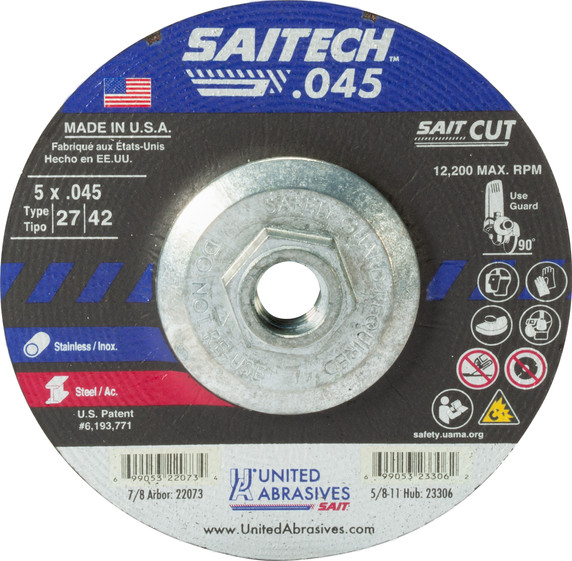 United Abrasives SAIT 23306 5x.045x5/8-11 SAITECH High Performance Cut-off Wheels, 10 pack