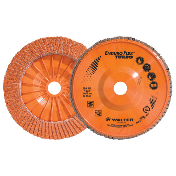 Walter 06A712 7x7/8 Enduro-Flex Turbo Discs Fast Grinding Blending Flap Disc Grit 36/60 Type 27, 10 pack