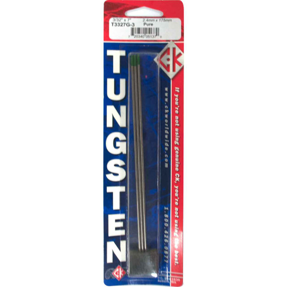 CK T3327G-3 Pure Tungsten Electrode 3/32" X 7", 3 pack