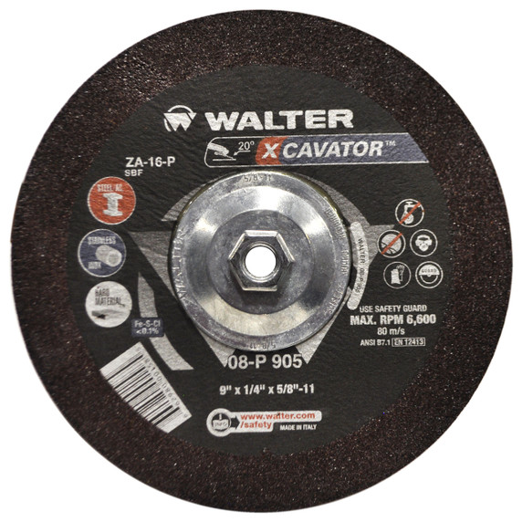 Walter 08P905 9x1/4x5/8-11 Xcavator Metal Hub Premium High Removal Grinding Wheels Contaminant Free Type 27, 10 pack