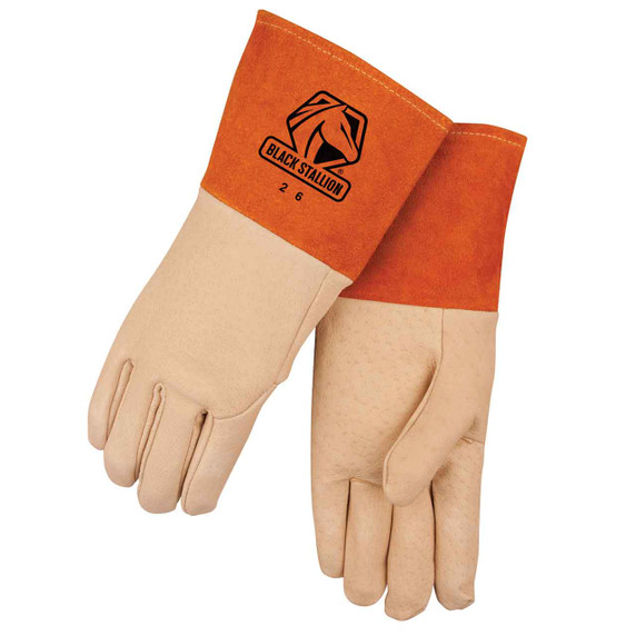 Black Stallion 26 Long Cuff Grain Pigskin MIG Welding Gloves, Small