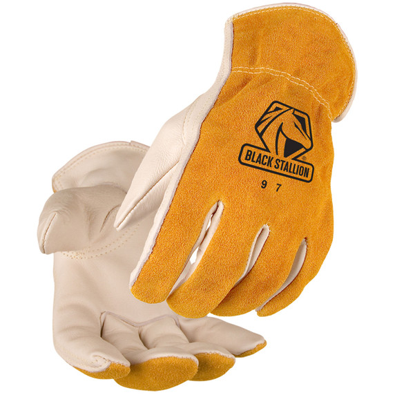 Black Stallion 97 Grain Cowhide Palm Drivers Gloves with Cotton Stitching, Small