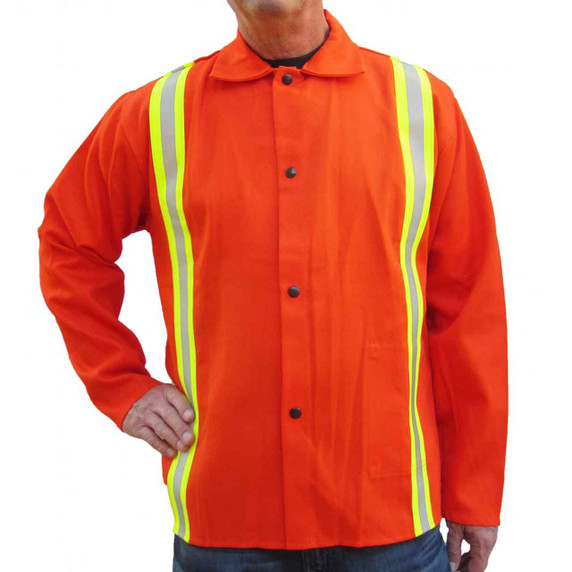 Tillman 6230DRQ 30" 9 oz. Orange FR Cotton Welding Jacket with Reflective Tape, 2X-Large