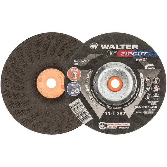 Walter 11T362 6x3/64x5/8-11 Spin-On ZIPCUT Cut-Off Wheels for Angle Grinder Type 27S A60 Grit, 25 pack