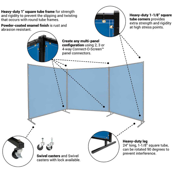 Steiner 535HD-8X8 Protect-O-Screen HD with Blue Vinyl Laminated Polyester Welding Curtain with Frame