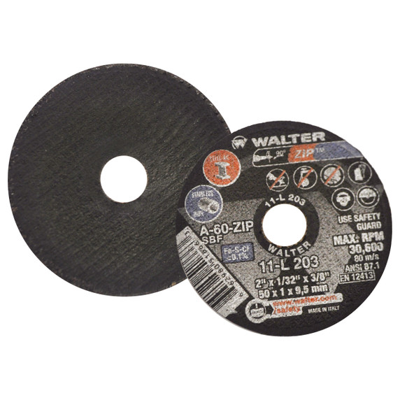 Walter 11L203 2x1/32x3/8 ZIP Steel and Stainless Contaminant Free Cut-Off Wheels Type 1 Grit A60, 25 pack
