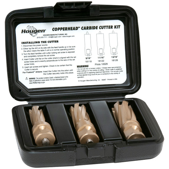 Hougen 18981-1 Copperhead Carbide Cutter Kit - 9/16, 11/16, 13/16" 1" DOC