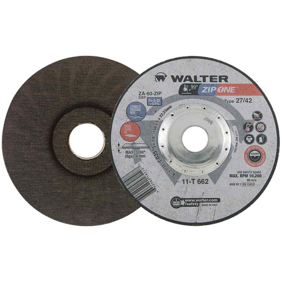 Walter 11T662 6x1/32x7/8 ZIP ONE Thin Gauge Cut-off Wheels Contaminant Free Type 27 Grit ZA60, 25 pack