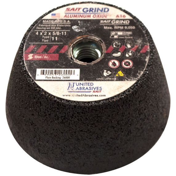 United Abrasives SAIT 26000 4x2x5/8-11 A16 Plain Backed Tough Grinding General Purpose Cup Stones, 12 pack