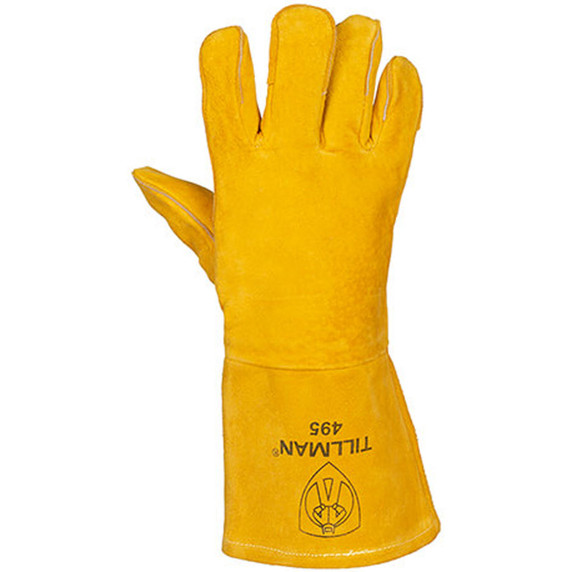 Tillman 495 Reverse Grain Pigskin Stick Welding Gloves, Cotton/Foam Lined, Medium
