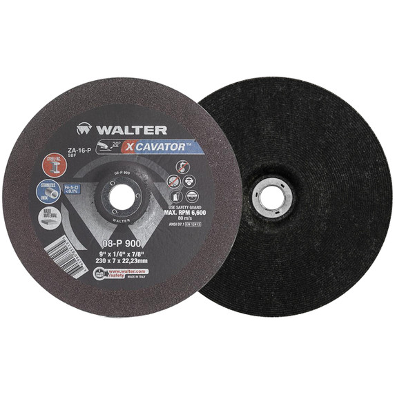 Walter 08P900 9x1/4x7/8 Xcavator Premium High Removal Grinding Wheels Contaminant Free Type 27, 25 pack