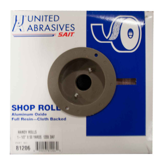 United Abrasives SAIT 81206 Blue Line 1-1/2" x 50 Yards DA-F Aluminum Oxide Cloth Handy Shop Rolls 120 Grit