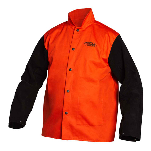 Lincoln K4690 Bright FR Orange Jacket with Leather Sleeves, 3X-Large