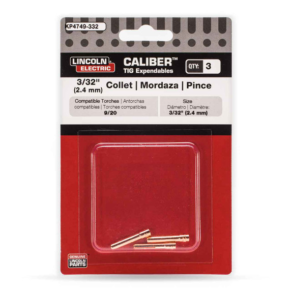 Lincoln Electric Calibur Collet for 9/20 Torches, 3/32", KP4749-332, 3 pack