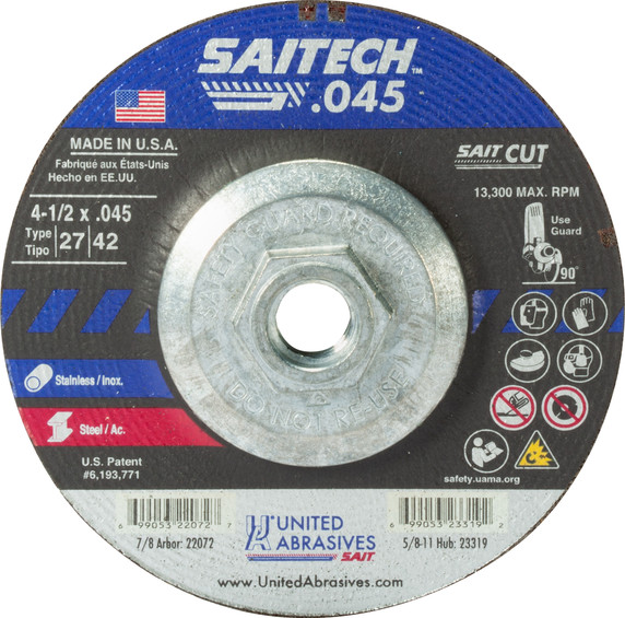 United Abrasives SAIT 23319 4-1/2x.045x5/8-11 SAITECH High Performance Cut-off Wheels, 10 pack