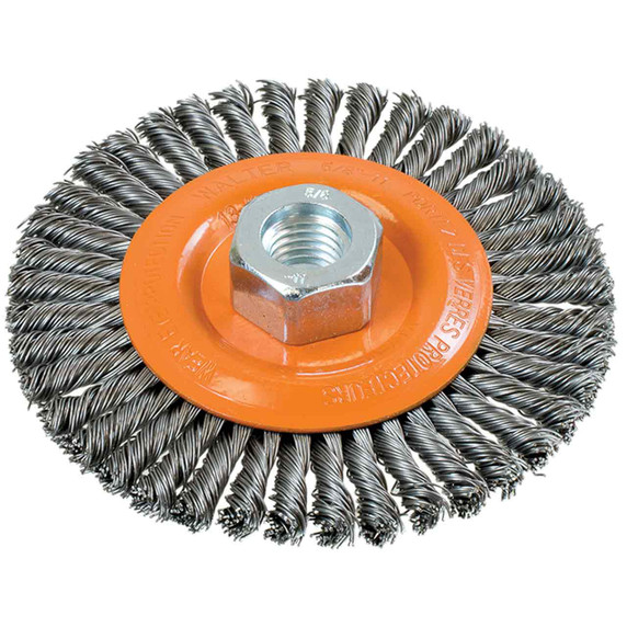 Walter 13K454 4-1/2x3/16x5/8-11 Stringer Bead Wire Wheel Brush with Knot Twisted Wire .02 for Steel