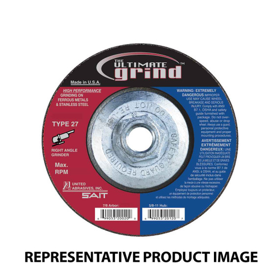 United Abrasives SAIT 22516 6x1/4x5/8-11 Ultimate Grind Grinding Wheel, Depressed Center, Type 27, 10 pack