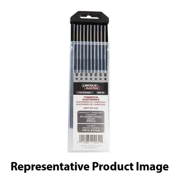 Lincoln Electric 2% Ceriated Tungsten Electrode, 5/32” x 7”, KP4722-532