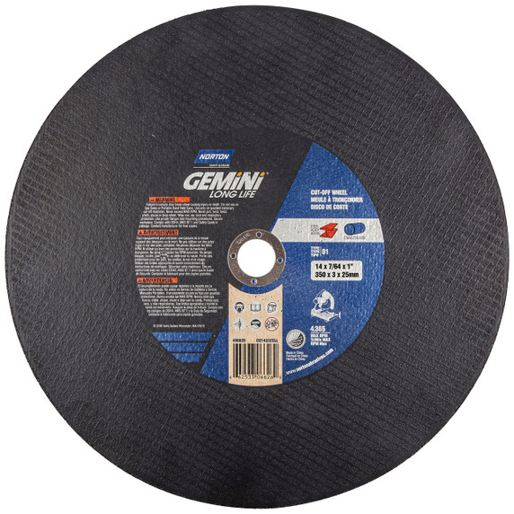 Norton 66253306626 14x7/64x1 In. Gemini AO Chop Saw Cut-Off Wheels, Long Life, Type 01/41, 36 Grit, 10 pack