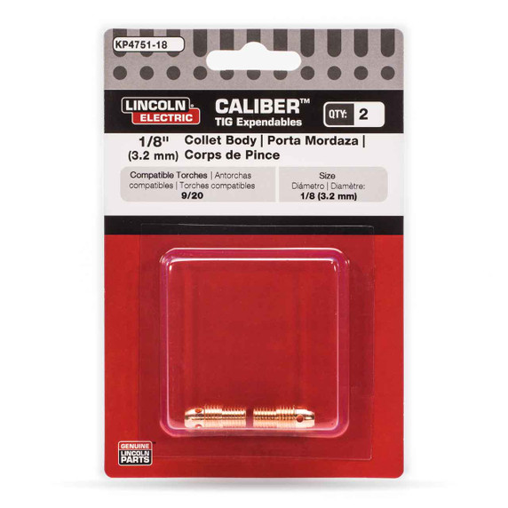 Lincoln Electric Calibur Collet Body for 9/20 Torches, 1/8", KP4751-18, 2 pack