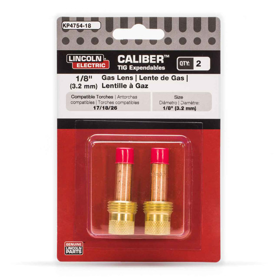 Lincoln Electric Calibur Gas Lens for 17/18/26 Torches, 1/8", KP4754-18, 2 pack