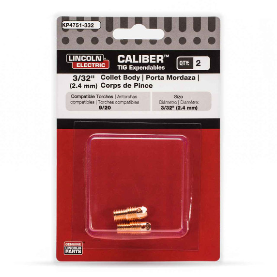 Lincoln Electric Calibur Collet Body for 9/20 Torches, 3/32", KP4751-332, 2 pack